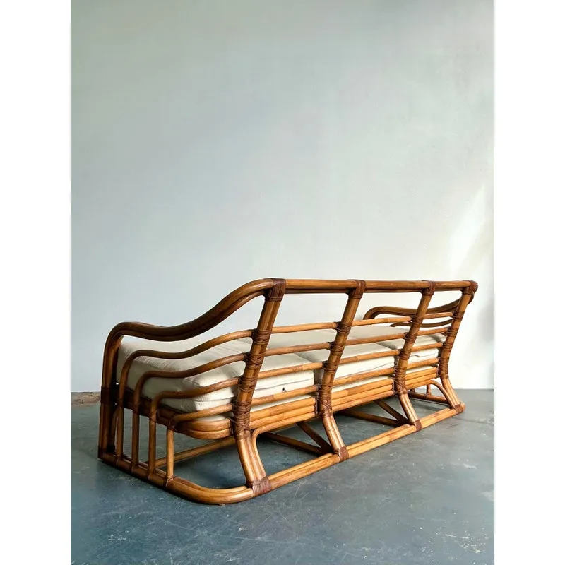 Vintage Boho Brown Jordan Bent Rattan Sofa — additional photo 6