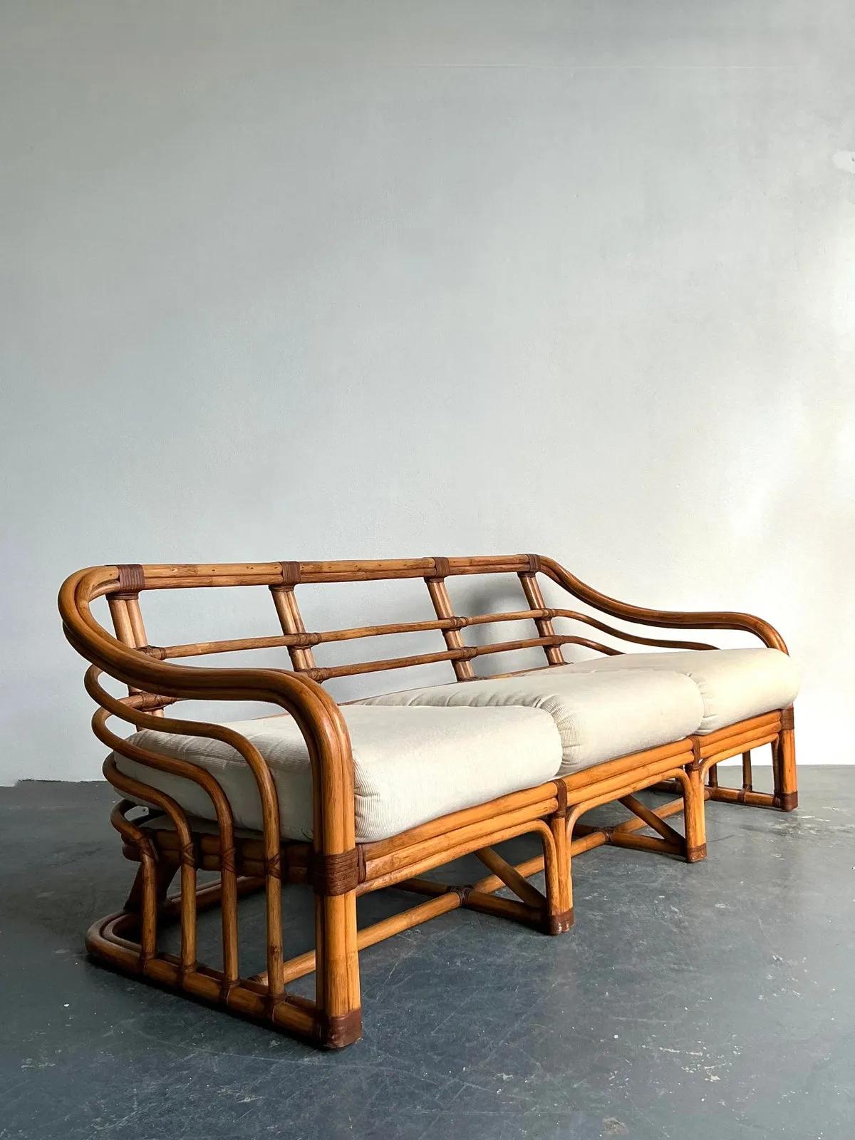 Vintage Boho Brown Jordan Bent Rattan Sofa — additional photo 1