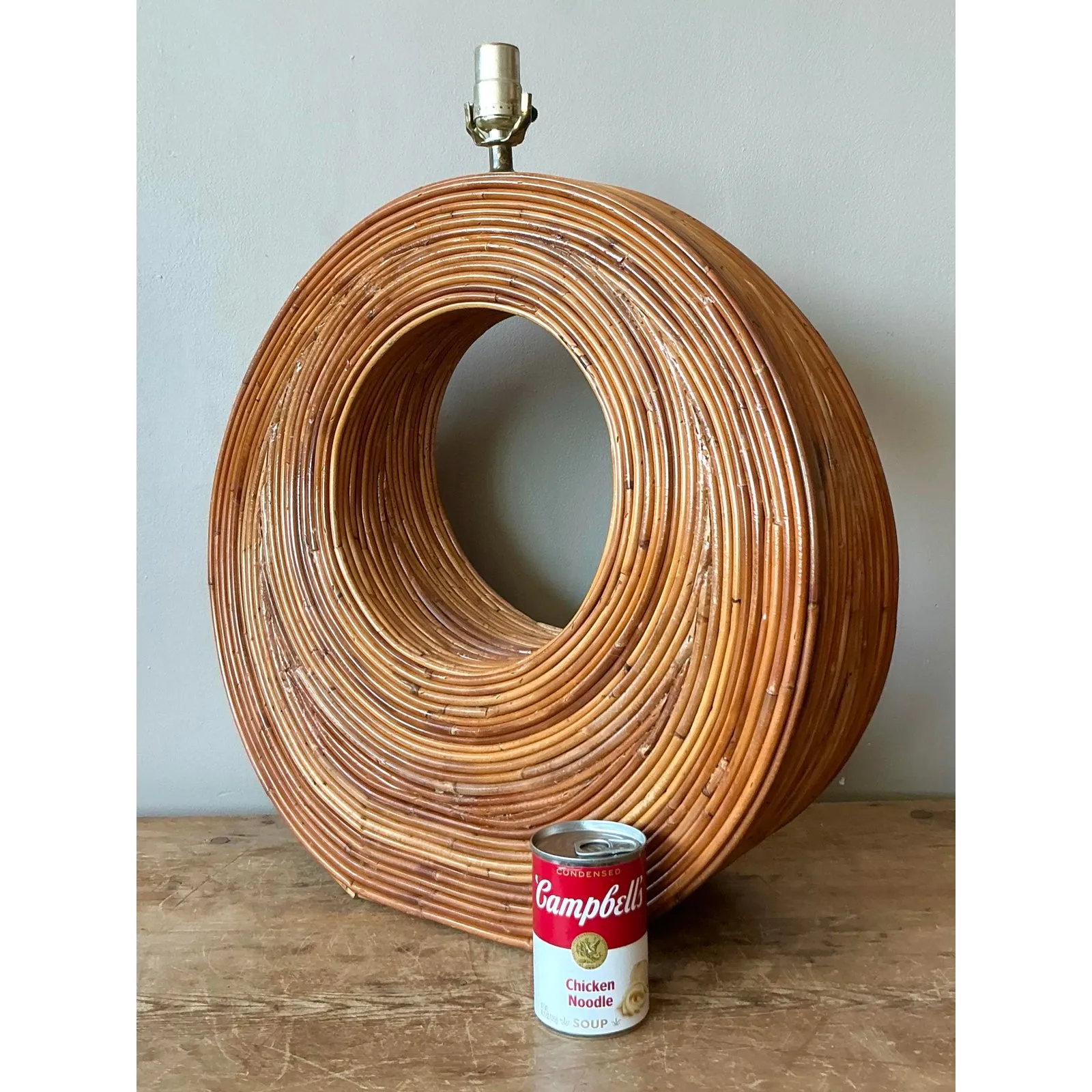 Vintage Boho Monumental Pencil Reed Circle Lamp — additional photo 8