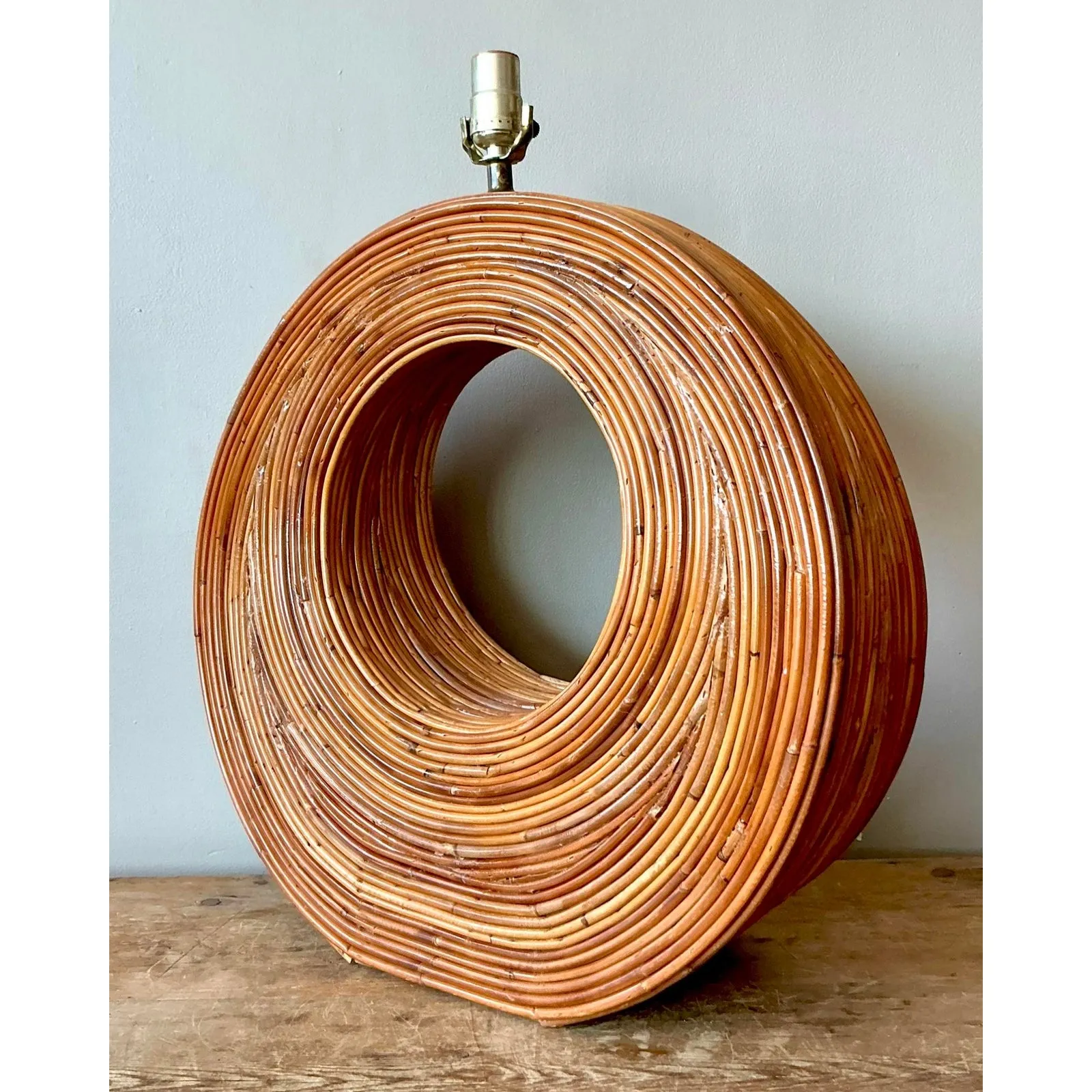 Vintage Boho Monumental Pencil Reed Circle Lamp — additional photo 4