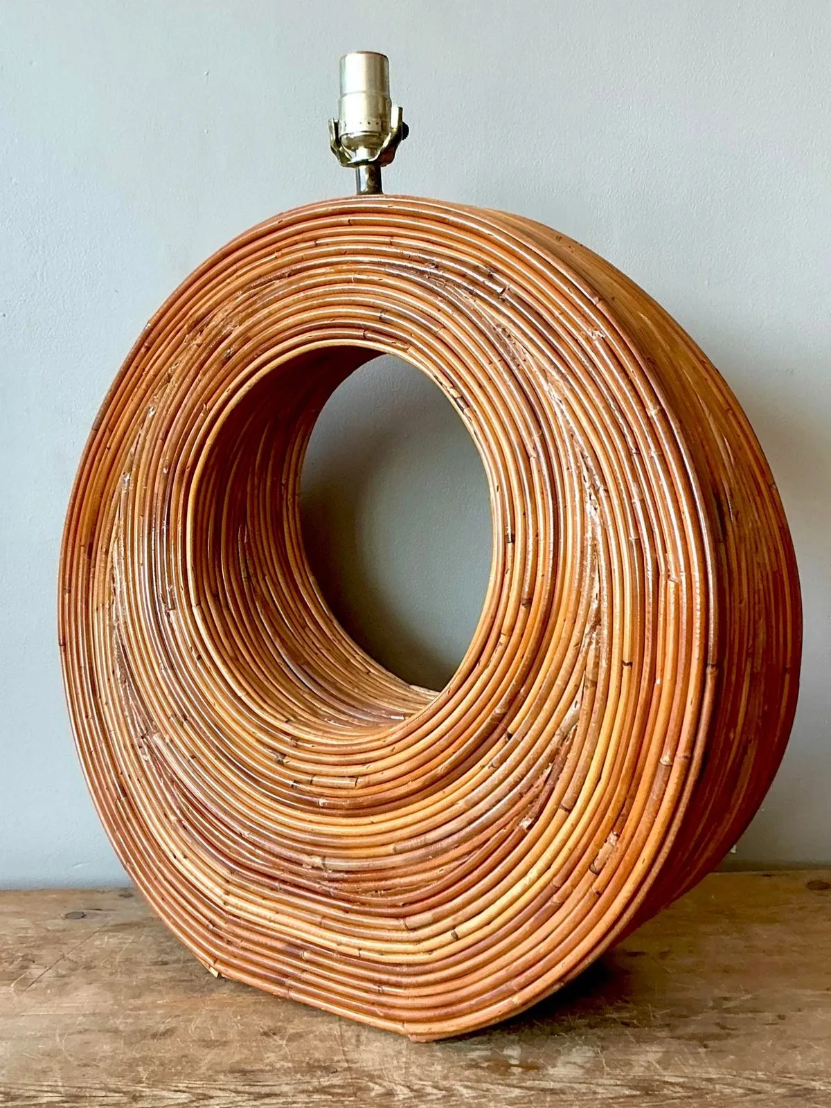 Vintage Boho Monumental Pencil Reed Circle Lamp — additional photo 3