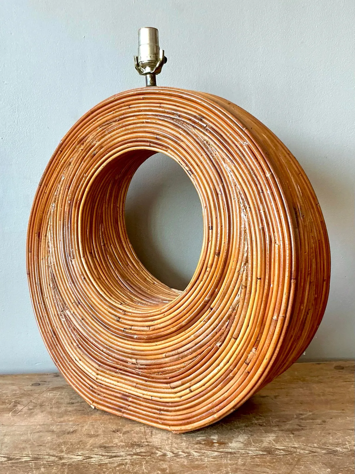 Vintage Boho Monumental Pencil Reed Circle Lamp — additional photo 8