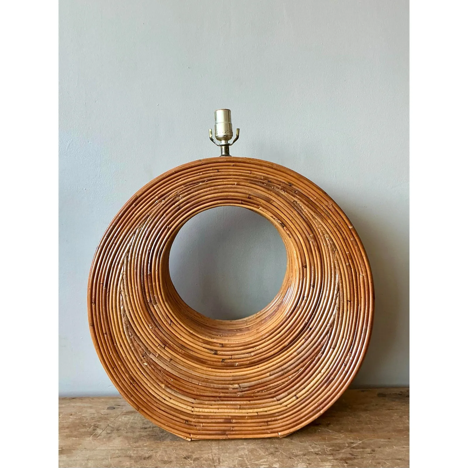 Vintage Boho Monumental Pencil Reed Circle Lamp — additional photo 7