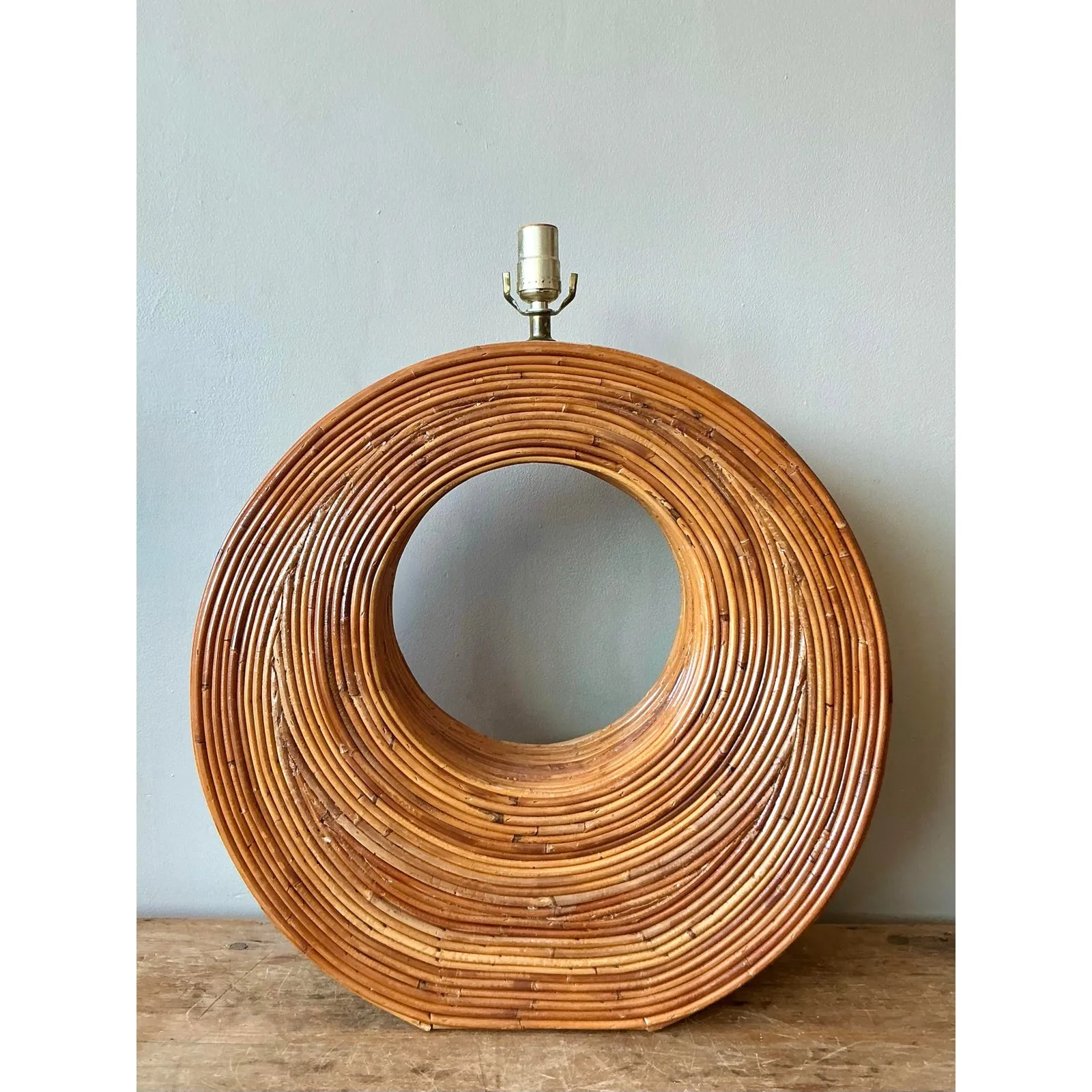 Vintage Boho Monumental Pencil Reed Circle Lamp — additional photo 6