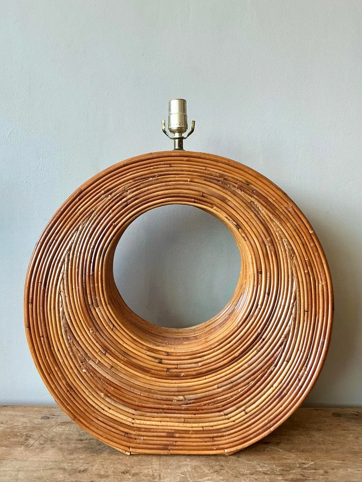 Vintage Boho Monumental Pencil Reed Circle Lamp — additional photo 5