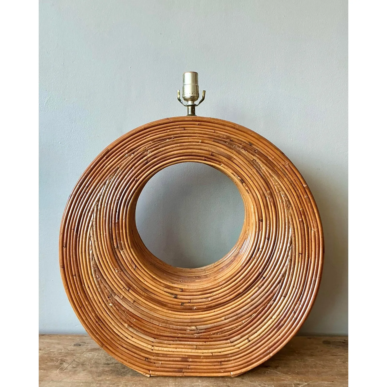 Vintage Boho Monumental Pencil Reed Circle Lamp — additional photo 5