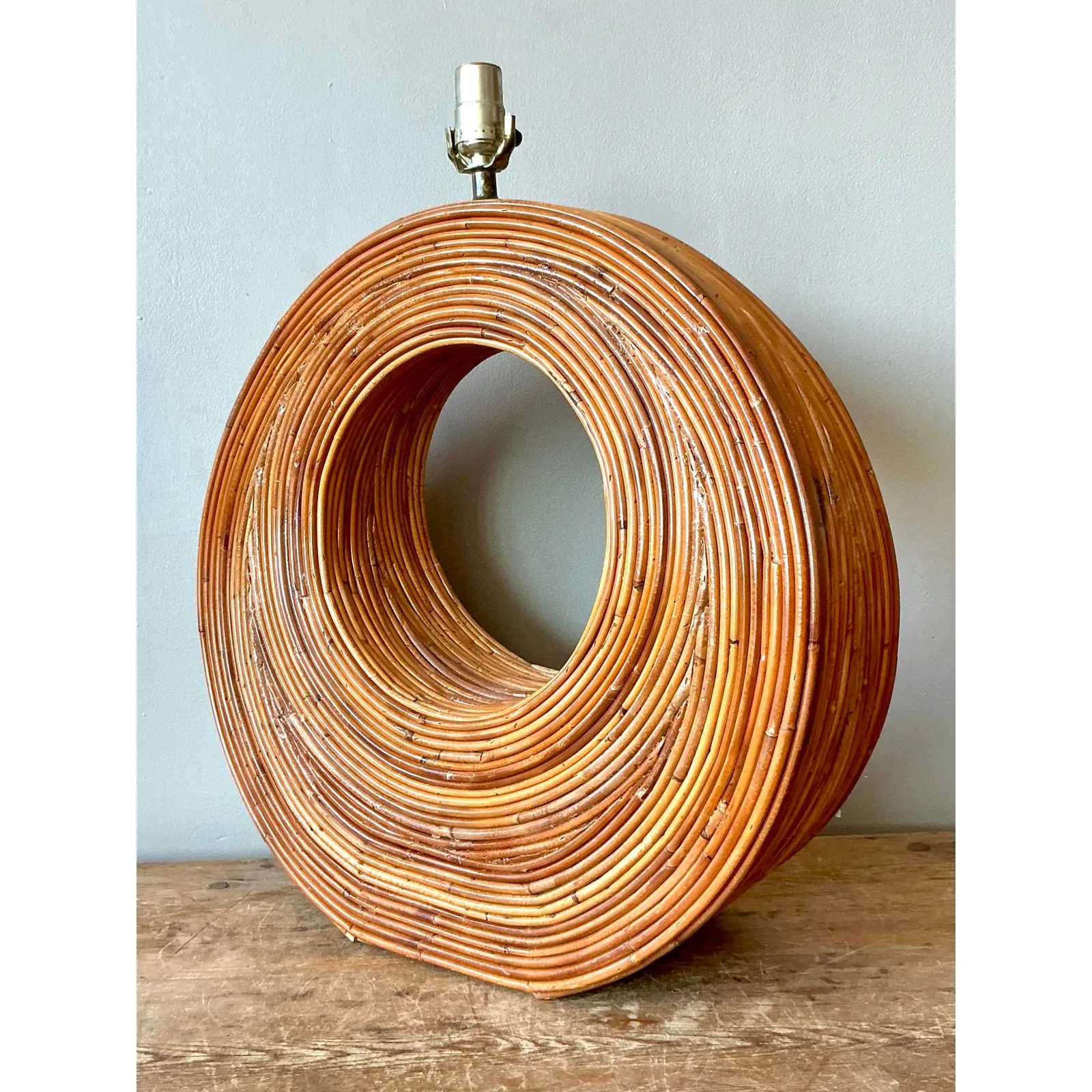 Vintage Boho Monumental Pencil Reed Circle Lamp — additional photo 2