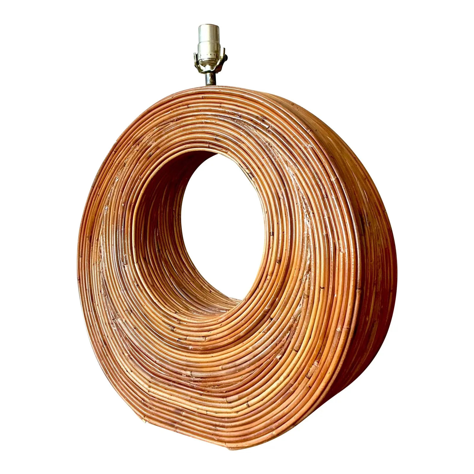 Vintage Boho Monumental Pencil Reed Circle Lamp — additional photo 1
