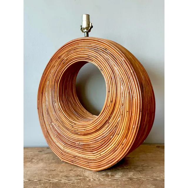 Vintage Boho Monumental Pencil Reed Circle Lamp — additional photo 3