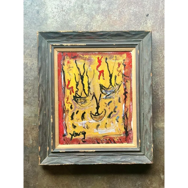 Vintage Boho Purvis Young Abstract Figurative Oil on Canvas — additional photo 2