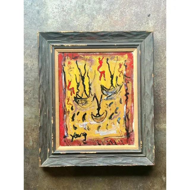 Vintage Boho Purvis Young Abstract Figurative Oil on Canvas — additional photo 2