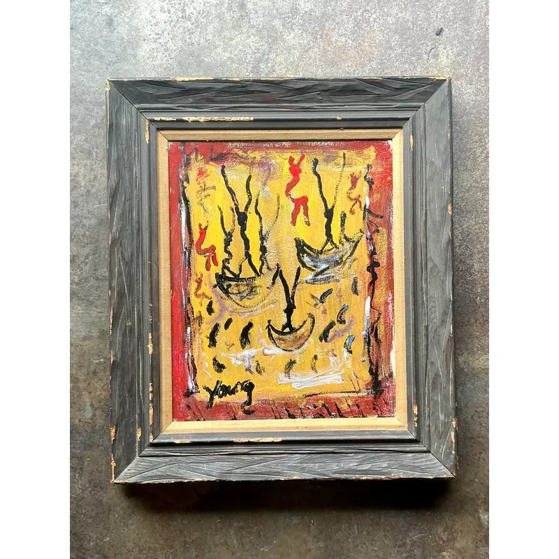 Vintage Boho Purvis Young Abstract Figurative Oil on Canvas — additional photo 4
