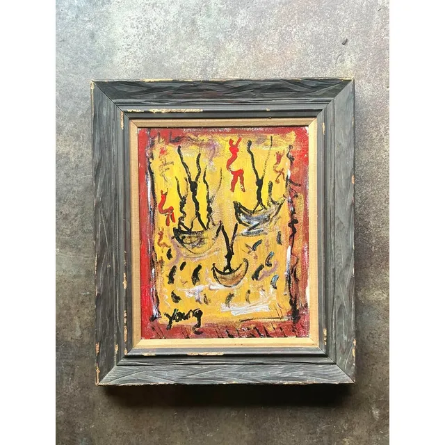 Vintage Boho Purvis Young Abstract Figurative Oil on Canvas — additional photo 5