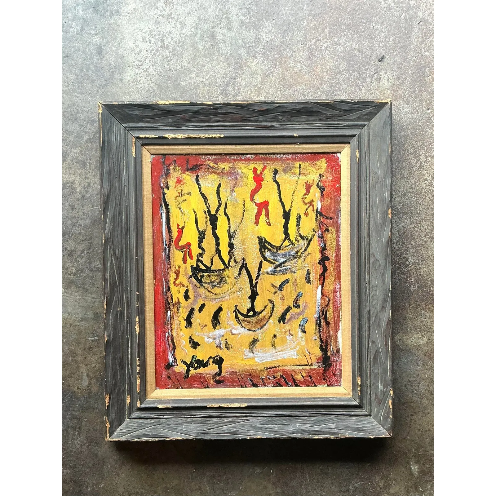 Vintage Boho Purvis Young Abstract Figurative Oil on Canvas — additional photo 6