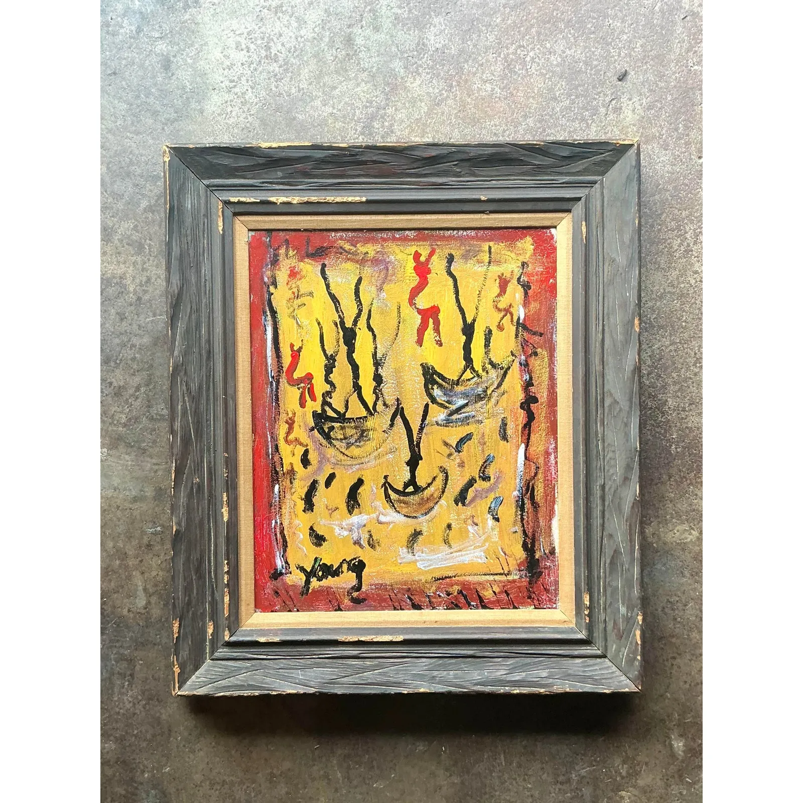 Vintage Boho Purvis Young Abstract Figurative Oil on Canvas — additional photo 7