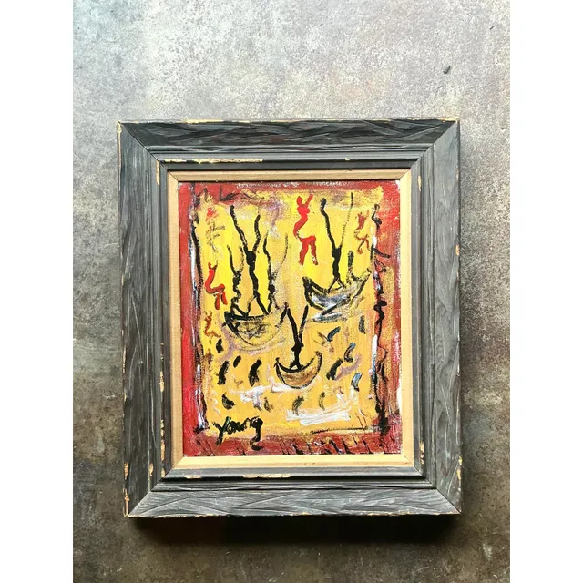 Vintage Boho Purvis Young Abstract Figurative Oil on Canvas — additional photo 8