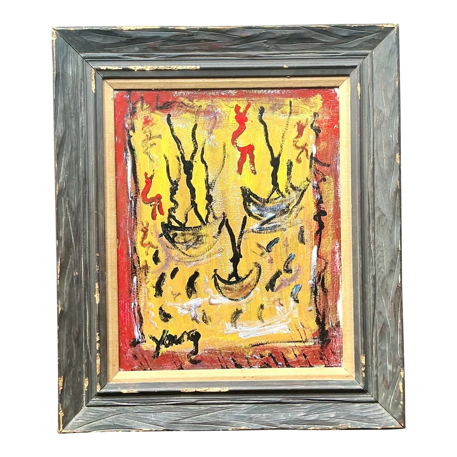 Vintage Boho Purvis Young Abstract Figurative Oil on Canvas — additional photo 1