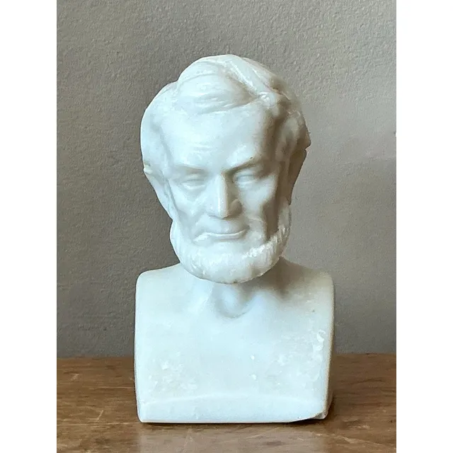 Vintage Boho Carved Marble Bust of a Lincoln — additional photo 1