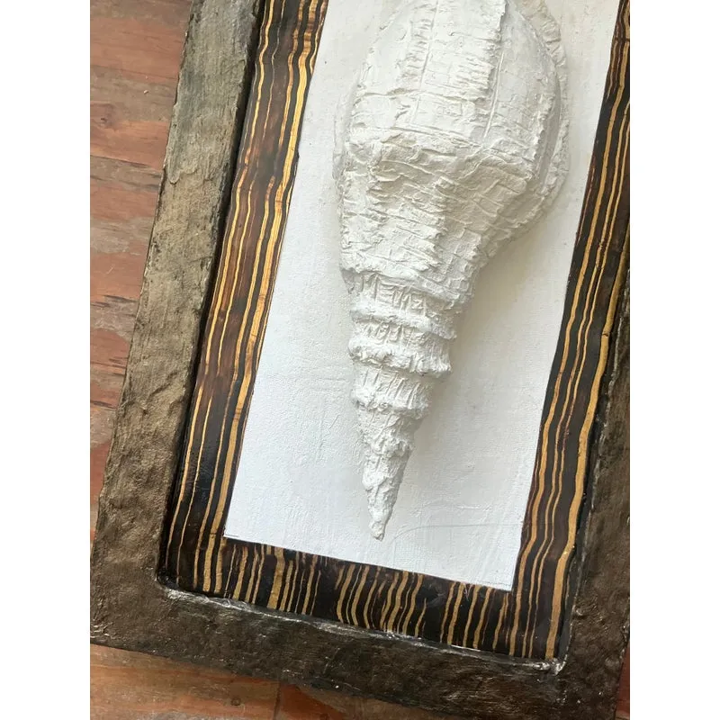 Vintage Boho Artisan Hand Painted Paper Mache Shell Wall Sculpture — additional photo 6