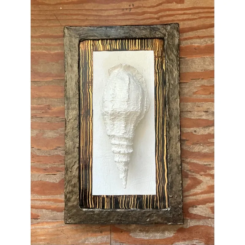 Vintage Boho Artisan Hand Painted Paper Mache Shell Wall Sculpture — additional photo 3