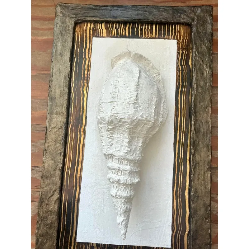 Vintage Boho Artisan Hand Painted Paper Mache Shell Wall Sculpture — additional photo 7