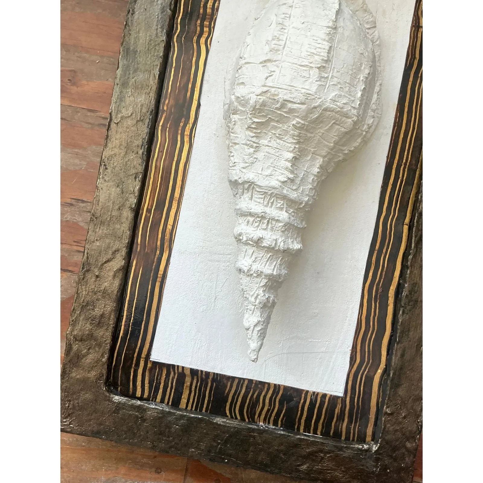 Vintage Boho Artisan Hand Painted Paper Mache Shell Wall Sculpture — additional photo 8