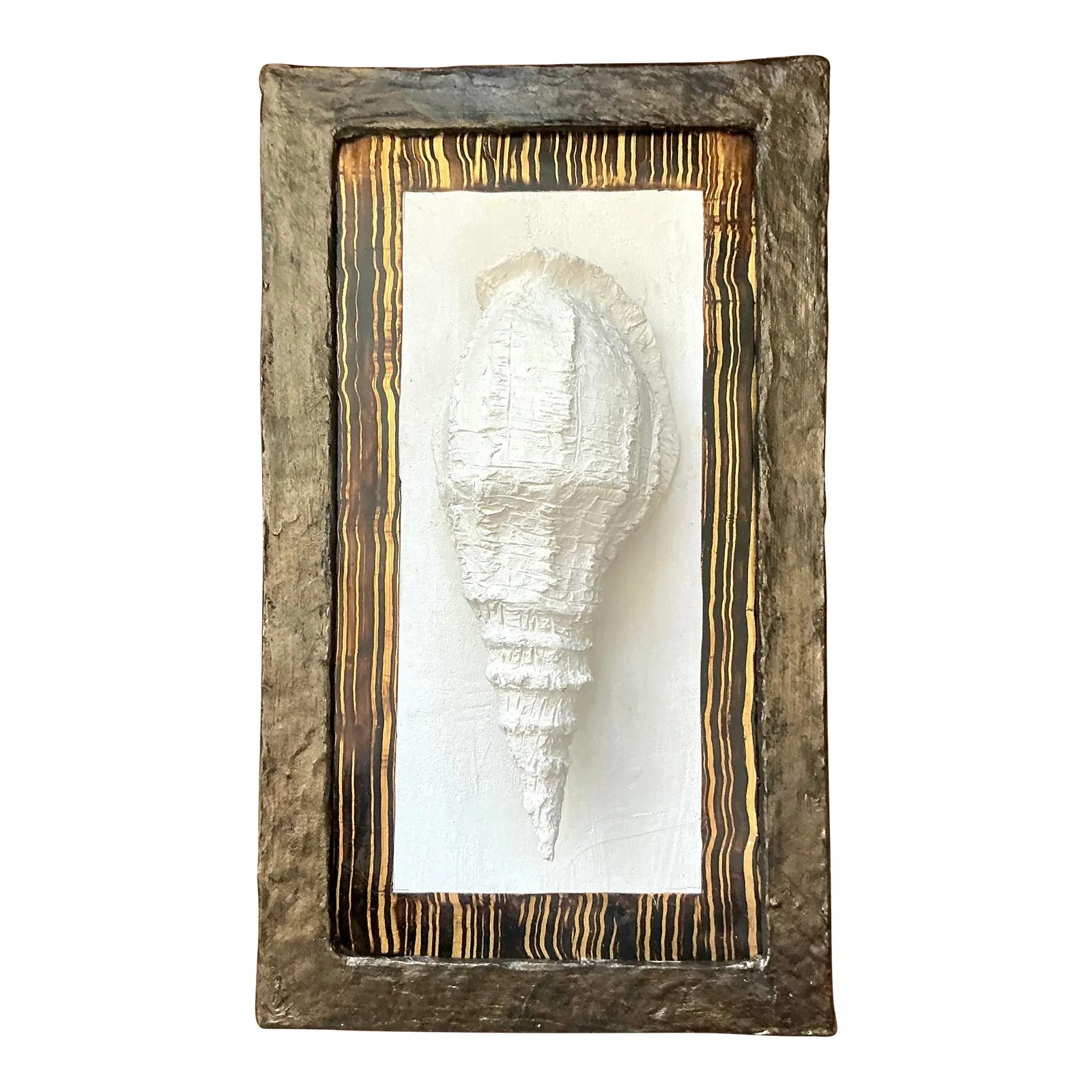 Vintage Boho Artisan Hand Painted Paper Mache Shell Wall Sculpture — additional photo 1