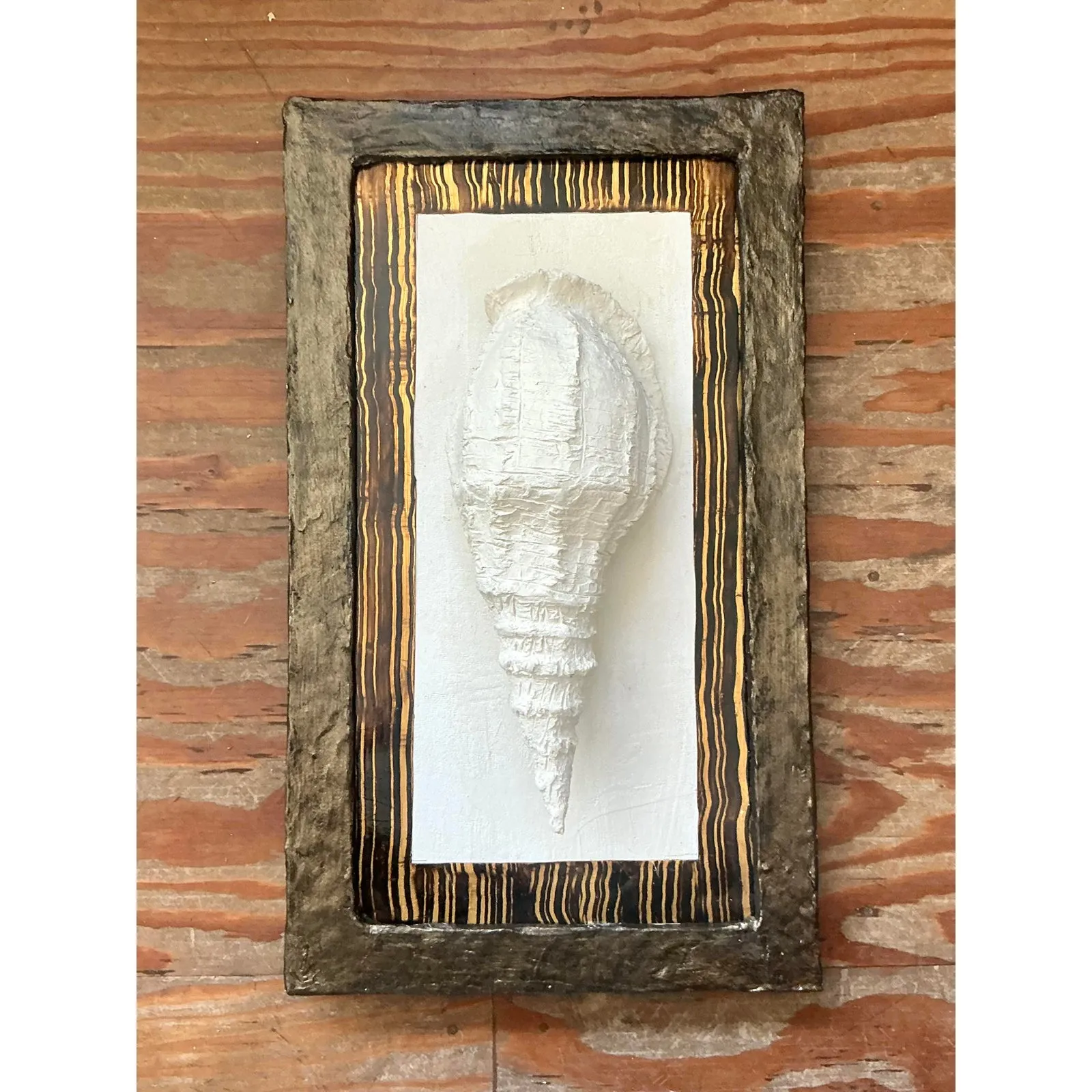 Vintage Boho Artisan Hand Painted Paper Mache Shell Wall Sculpture — additional photo 2