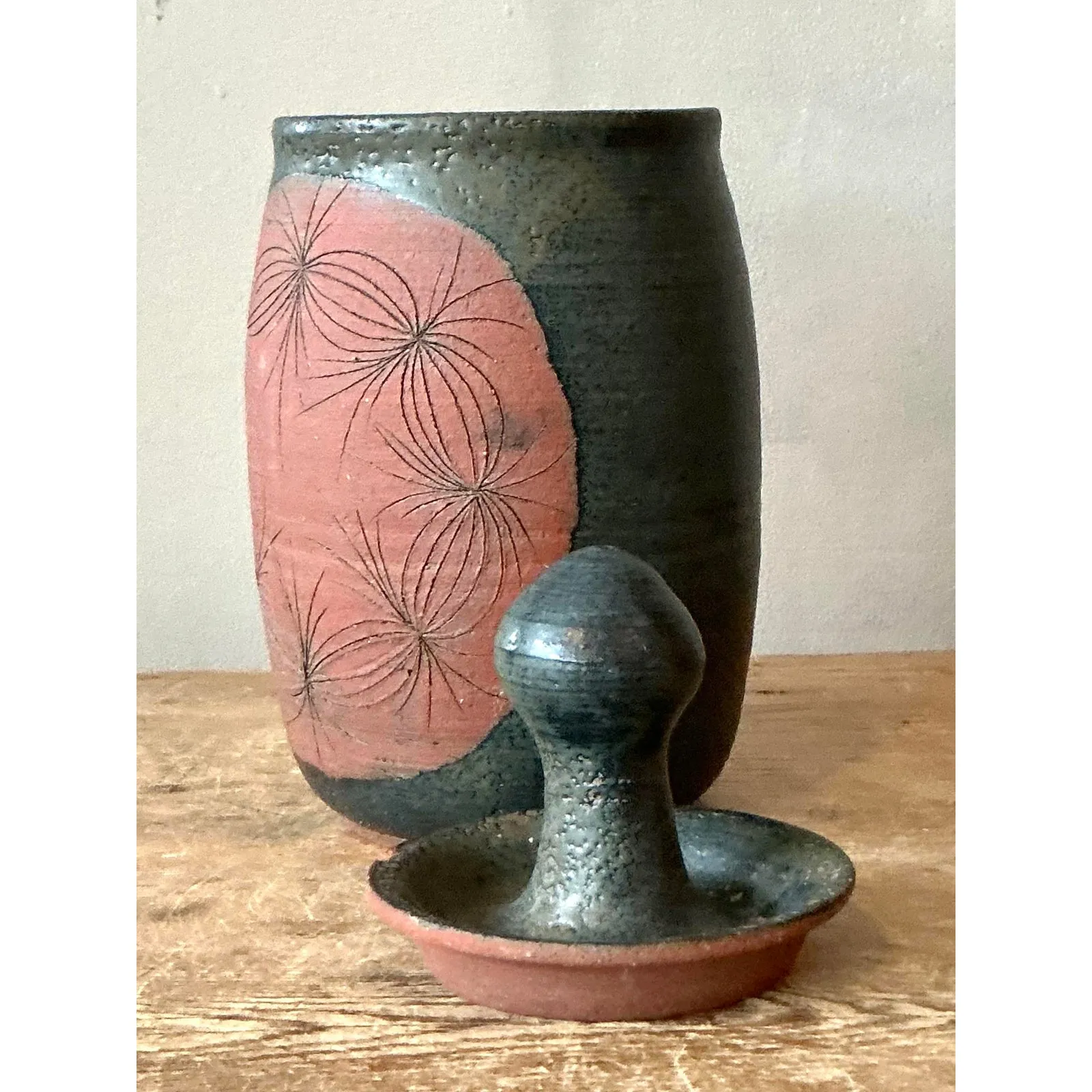 Vintage Boho Original Studio Pottery Lidded Vase` — additional photo 6