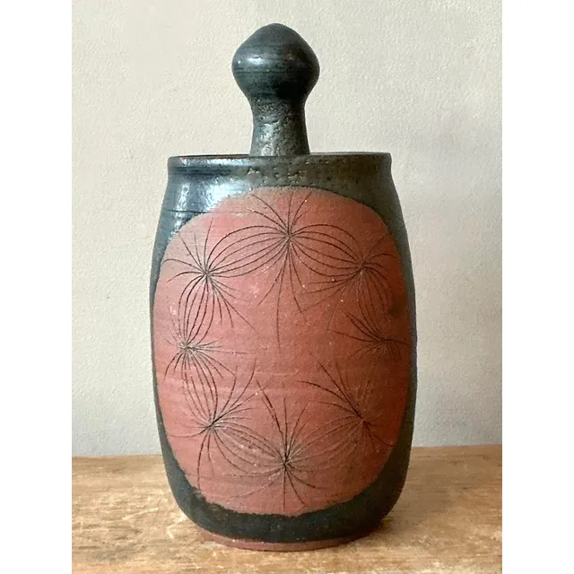 Vintage Boho Original Studio Pottery Lidded Vase` — additional photo 3
