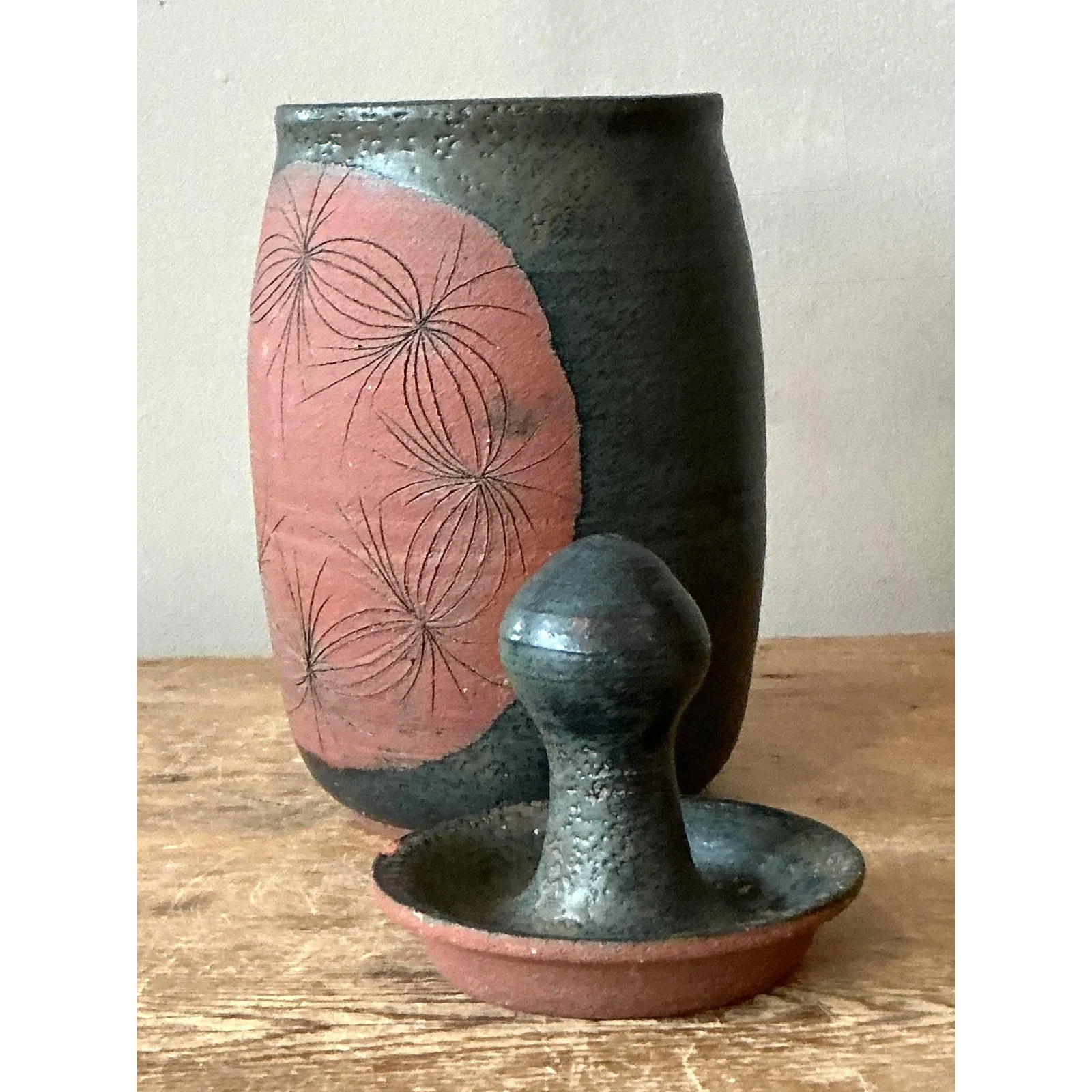 Vintage Boho Original Studio Pottery Lidded Vase` — additional photo 8
