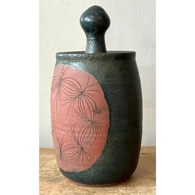 Vintage Boho Original Studio Pottery Lidded Vase` — additional photo 5