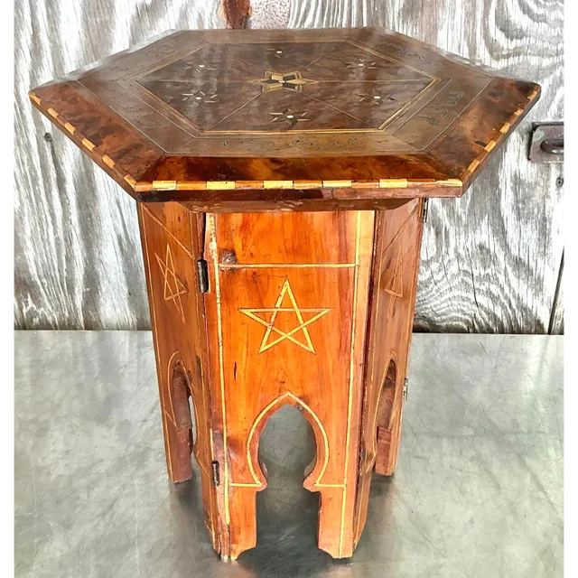 Vintage Boho Syrian Inlay Folding Drinks Table — additional photo 1