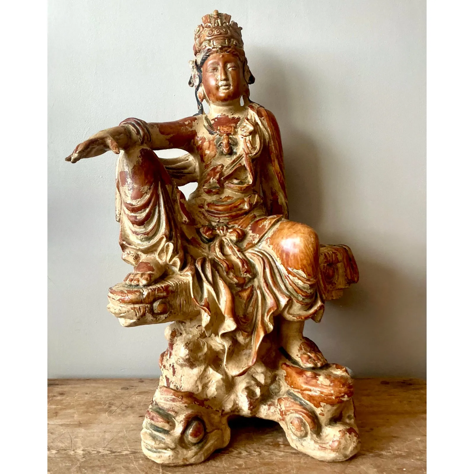 Vintage Asian Carved Wood Guanyin Statue — additional photo 5