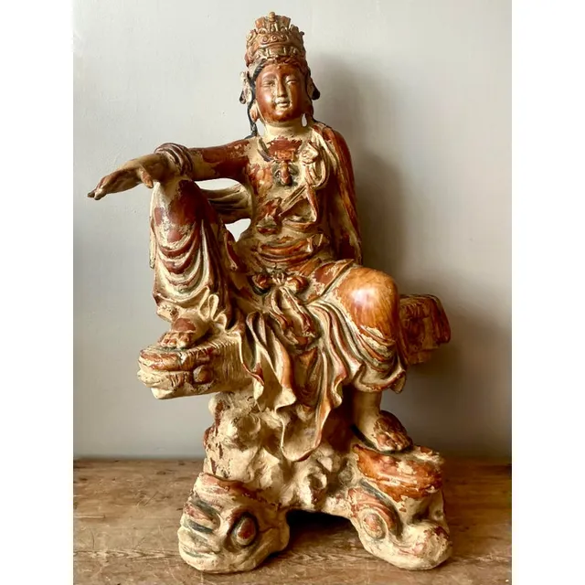 Vintage Asian Carved Wood Guanyin Statue — additional photo 3