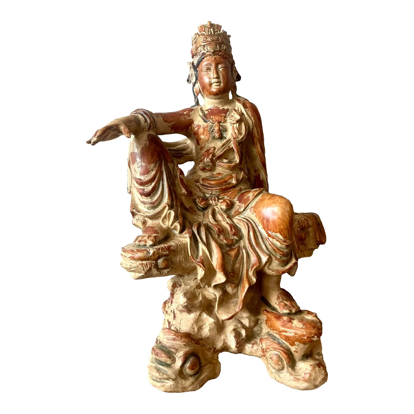 Vintage Asian Carved Wood Guanyin Statue — additional photo 1