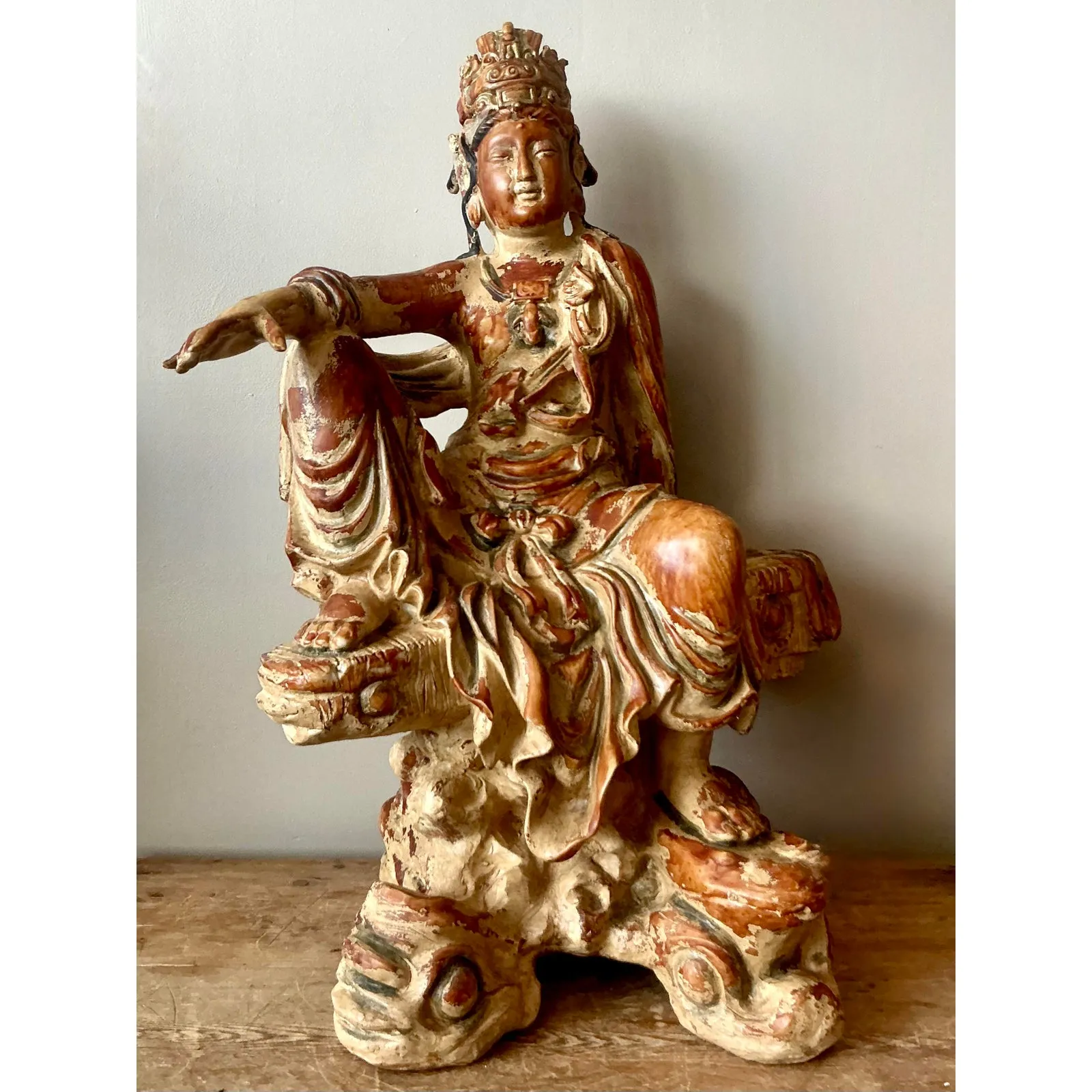 Vintage Asian Carved Wood Guanyin Statue — additional photo 4