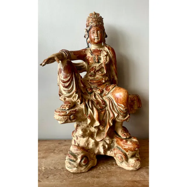 Vintage Asian Carved Wood Guanyin Statue — additional photo 2