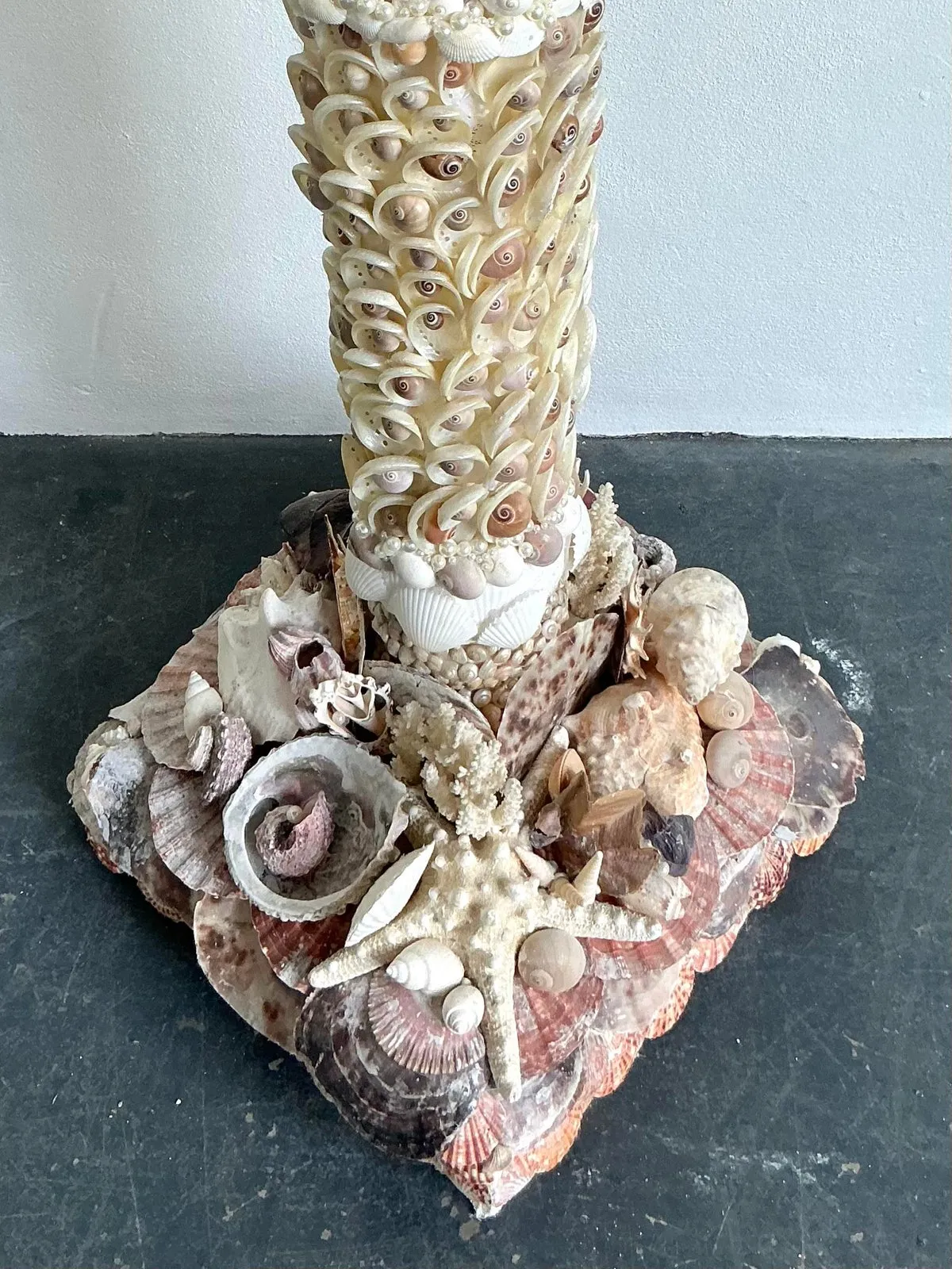 Vintage Coastal Shell Encrusted Pedestal With Scagliola Top — additional photo 4