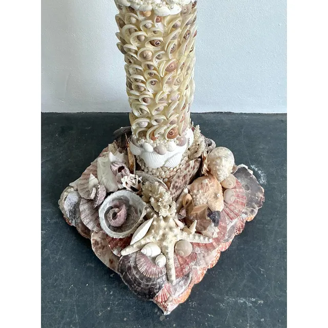 Vintage Coastal Shell Encrusted Pedestal With Scagliola Top — additional photo 4