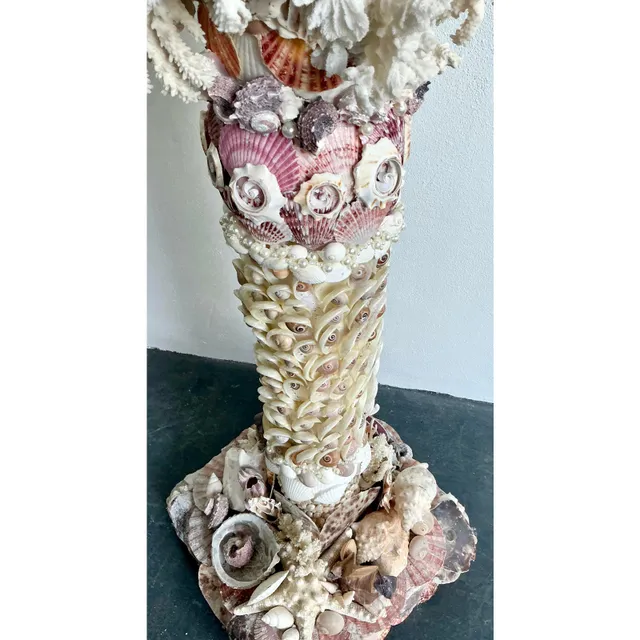 Vintage Coastal Shell Encrusted Pedestal With Scagliola Top — additional photo 7