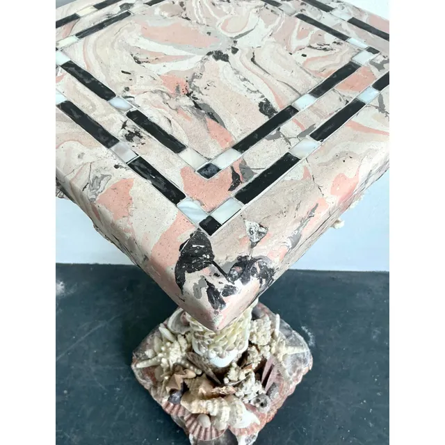 Vintage Coastal Shell Encrusted Pedestal With Scagliola Top — additional photo 8