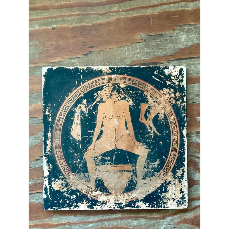 Vintage Neoclassical Greek Erotic Art Distressed Plaster Panel - Wood, 14.25W x 14.25H — additional photo 1