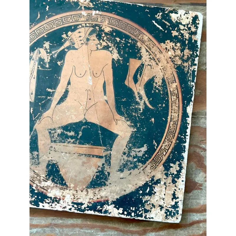 Vintage Neoclassical Greek Erotic Art Distressed Plaster Panel - Wood, 14.25W x 14.25H — additional photo 4