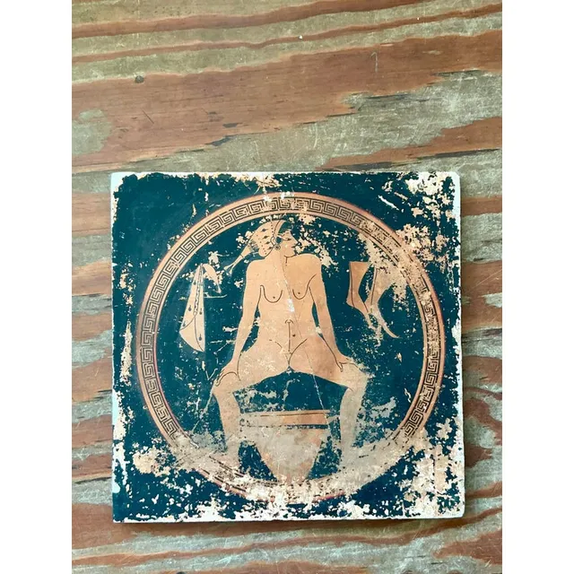 Vintage Neoclassical Greek Erotic Art Distressed Plaster Panel - Wood, 14.25W x 14.25H — additional photo 6