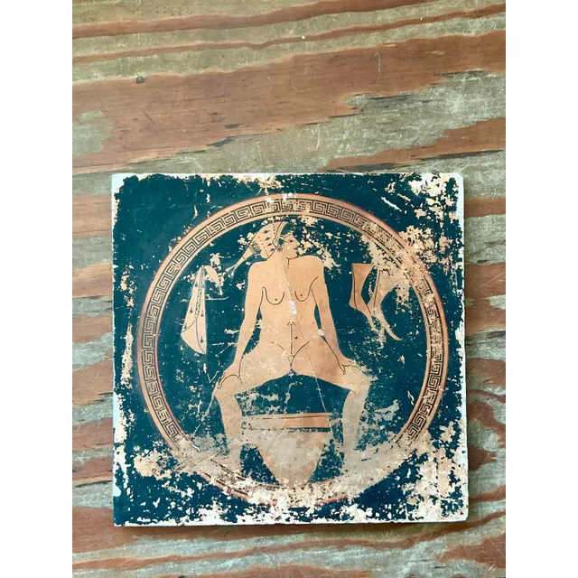 Vintage Neoclassical Greek Erotic Art Distressed Plaster Panel - Wood, 14.25W x 14.25H — additional photo 7