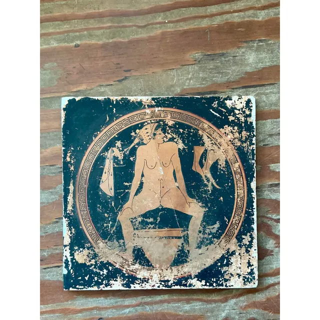 Vintage Neoclassical Greek Erotic Art Distressed Plaster Panel - Wood, 14.25W x 14.25H — additional photo 3
