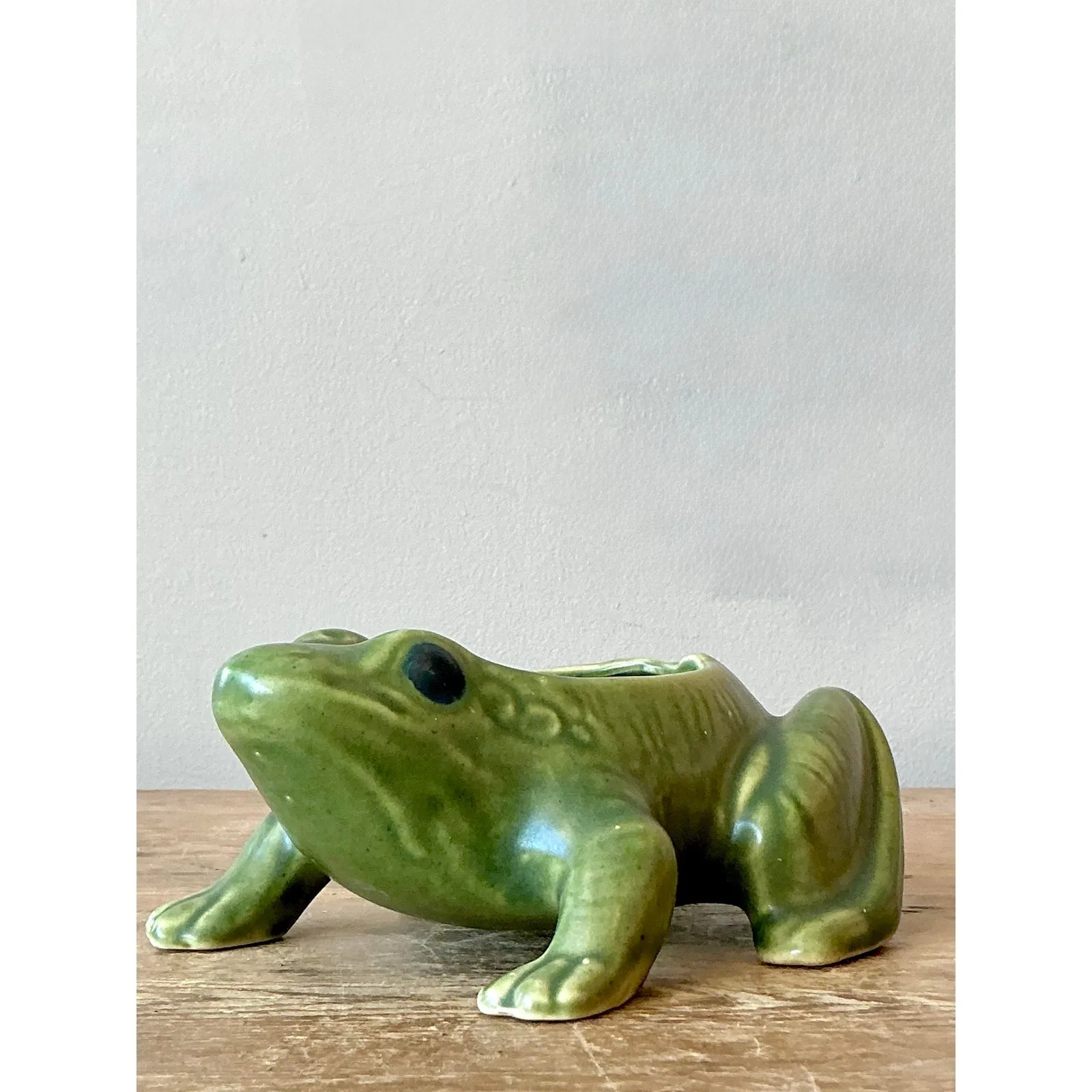 Vintage Boho Glazed Ceramic Frog Planter — additional photo 5