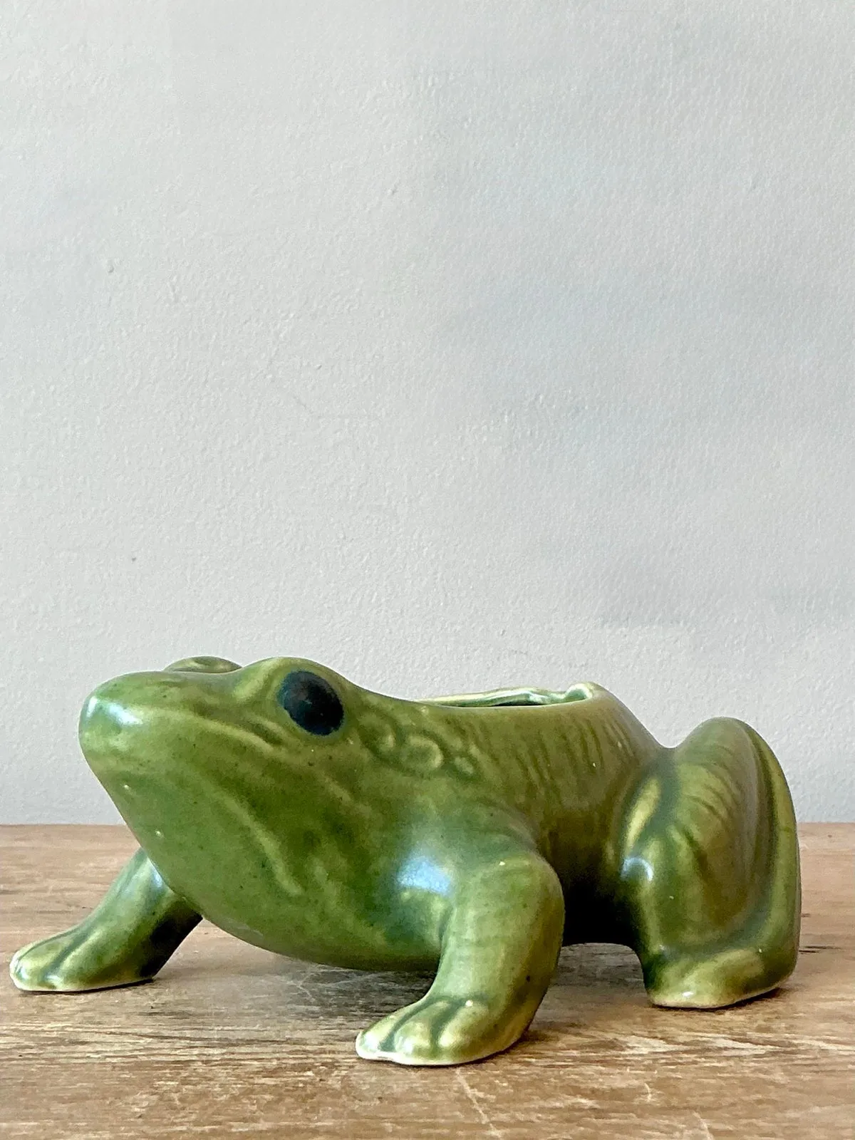 Vintage Boho Glazed Ceramic Frog Planter — additional photo 4