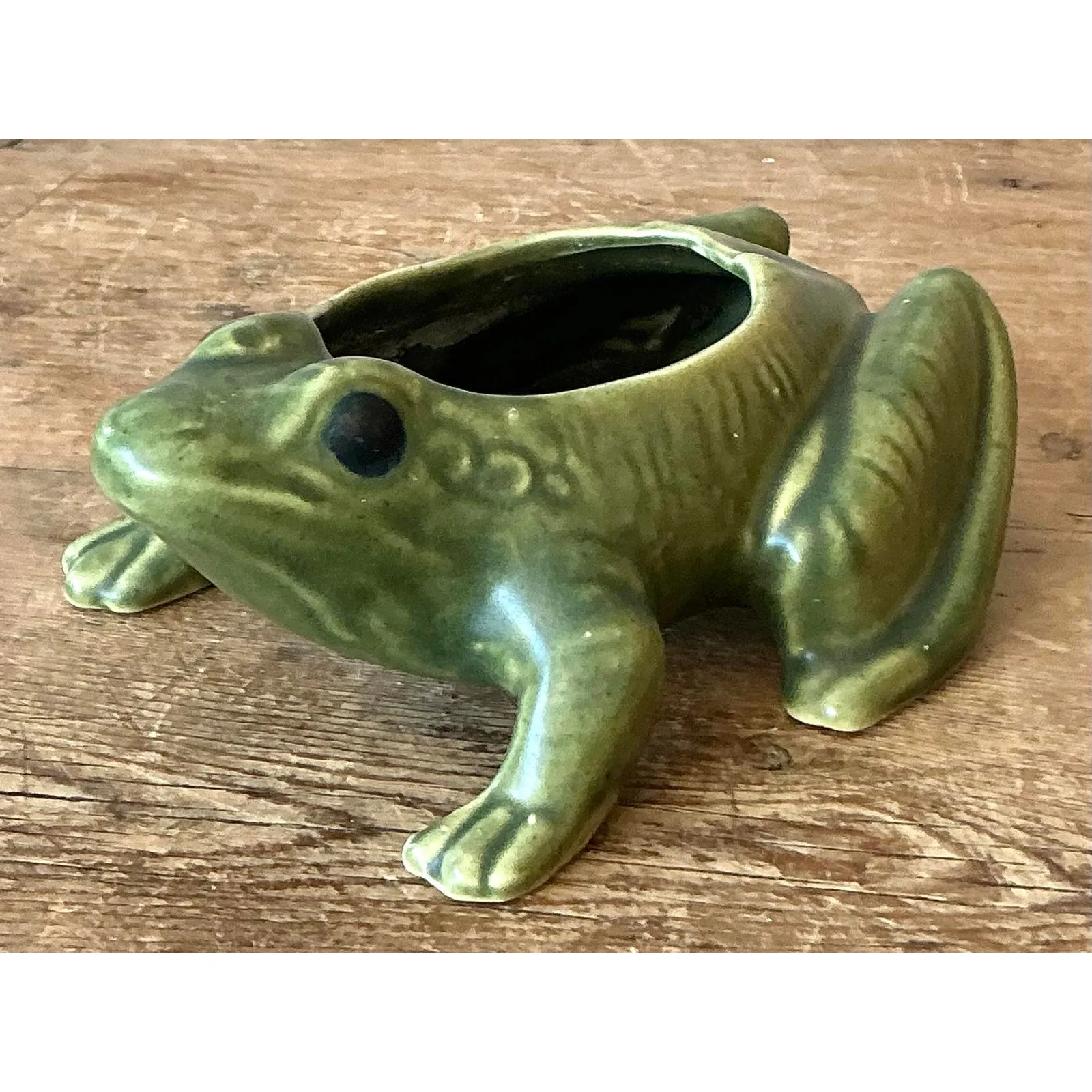 Vintage Boho Glazed Ceramic Frog Planter — additional photo 2